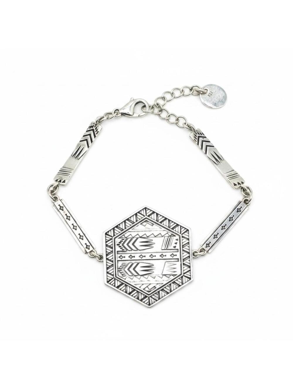 6-8" Vintage Hopi Style Sterling Silver 925 Hexagon Tribal Overlay Bracelet